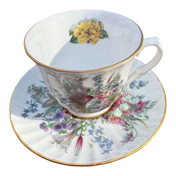 Crown Staffordshire Fine Bone China Floral Teacup & Saucer Set Victorian England - Picture 4 of 13